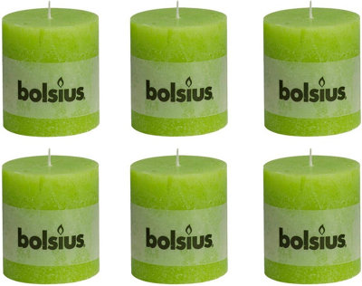 Bolsius 6PC Vivid Green Rustic Pillar Candle 80 x 68 mm