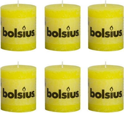 Bolsius 6PC Vivid Yellow Rustic Pillar Candles 80 x 68 mm