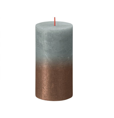 Bolsius Rustic Faded Eucalyptus Green Copper Metallic Candle. Unscented. H13 cm