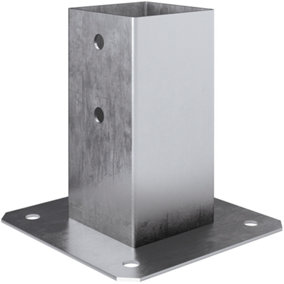 Bolt Down 101 x 101 mm SILVER ( Pack of: 1 ) Square Post Fence Foot Heavy Duty Galvanised Base Support Bracket for Garden Fencing