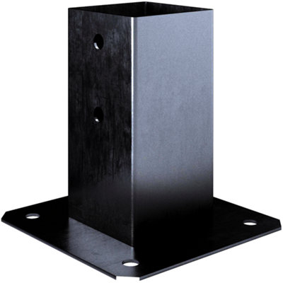 Bolt Down 71 x 71 mm BLACK ( Pack of: 4 ) Square Post Fence Foot Heavy Duty Galvanised Base Support Bracket for Garden Fencing
