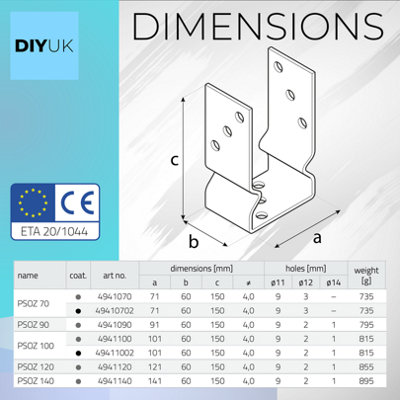 Bolt Down 91mm - 3.6" SILVER ( Pack of: 1 ) U Shape Galvanised Post Support Heavy Duty 4mm Fence Foot Base Bracket