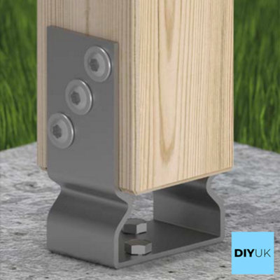 Bolt Down 91mm - 3.6" SILVER ( Pack of: 1 ) U Shape Galvanised Post Support Heavy Duty 4mm Fence Foot Base Bracket - 3