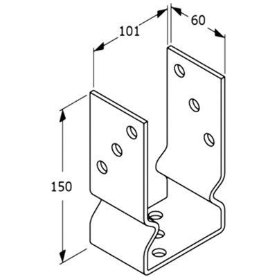 Bolt Down 91mm - 3.6" SILVER ( Pack of: 1 ) U Shape Galvanised Post Support Heavy Duty 4mm Fence Foot Base Bracket - 5