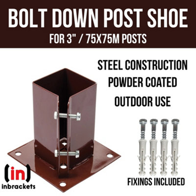 Bolt Down Fence Post Shoe Grip Heavy Duty for 3" / 75x75mm Posts ...