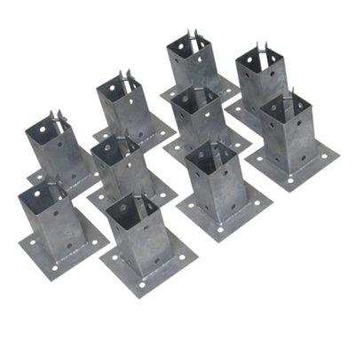 Bolt Down Fence Post Support 100MM Bolt Grip X10 (Galvanised Fencing Base Shoe Foot)