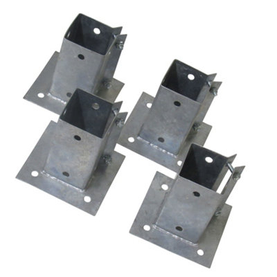 Bolt Down Fence Post Support 100MM Bolt Grip X4 (Galvanised Fencing Base Shoe Foot)