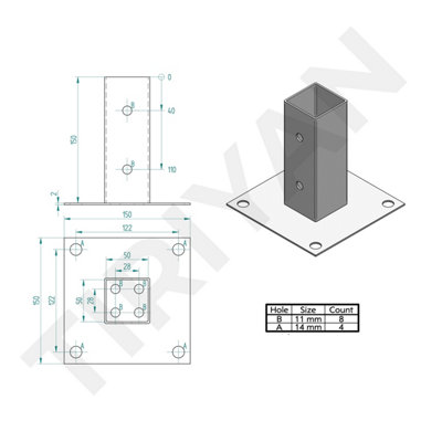 Bolt Down Fence Post Support Heavy Duty Galvanised Square Foot Base ...