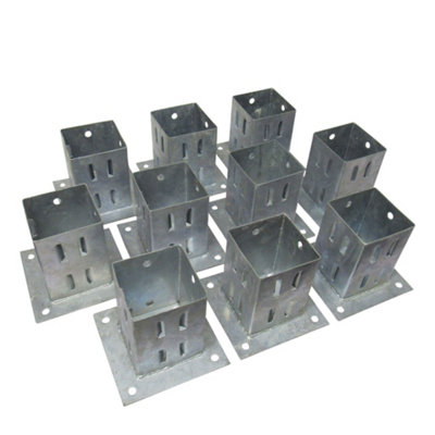 Bolt Down Fence Post Supports 100MM Wedge Grip x10 (Galvanised Fencing Base Shoe Foot)