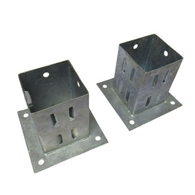 Bolt Down Fence Post Supports 100MM Wedge Grip x2 (Galvanised Fencing Base Shoe Foot)