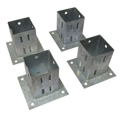 Bolt Down Fence Post Supports 100MM Wedge Grip x4 (Galvanised Fencing Base Shoe Foot)