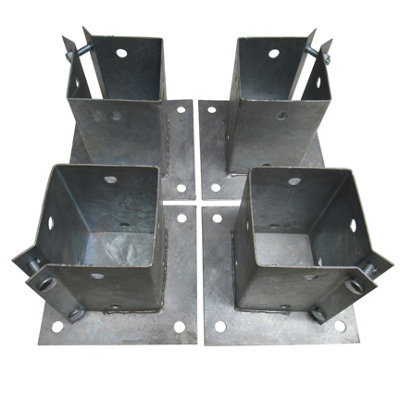 Bolt Down Fence Post Supports 90MM X4 Galvanised (Bolt Grip Fencing Shoe)