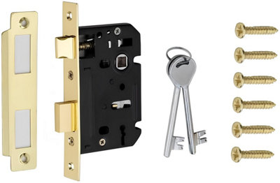 Bolt Through Electro Brass Finish 64mm 2.5" 3 Lever Sash Lock