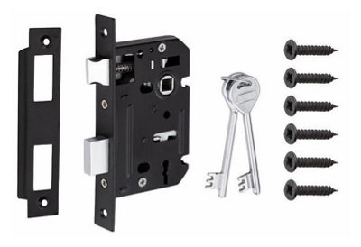 Bolt Through Matt Black 64mm 2.5" 3 Lever Sash Lock Mortise Lock Internal Lock with 2 Keys