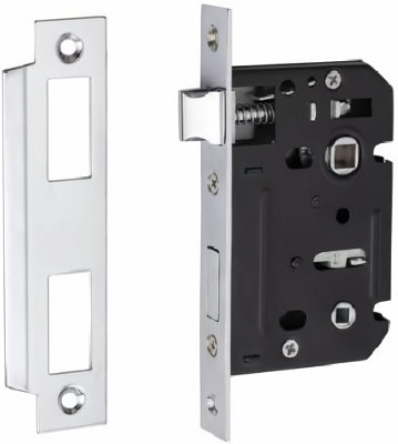 Bolt Through Polished Chrome Bathroom Mortise Lock 2.5" 64mm Backset Size