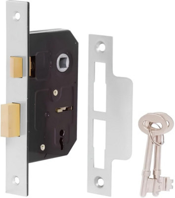 Bolt Through Polished Chrome Finish 64mm 2.5" 3 Lever Sash Lock