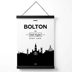 Bolton Black and White City Skyline Medium Poster with Black Hanger