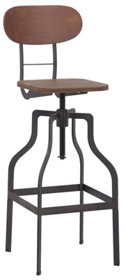 Bolzano Single Vintage Kitchen Bar Stool, Powder Coated Legs, Height Adjustable Screw Swivel, Breakfast Bar & Home Barstool, Brown