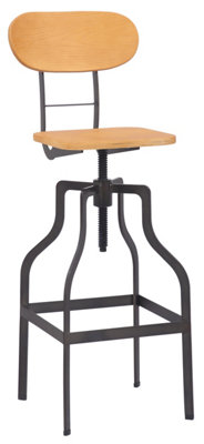 Bolzano Single Vintage Kitchen Bar Stool Steel Legs Height Adjustable Screw Swivel Breakfast Bar Home Barstool Natural