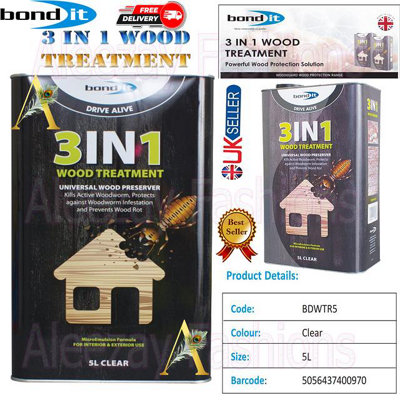 Bond it 3 in 1 Clear Wood Treatment Preservative Treats Worm
