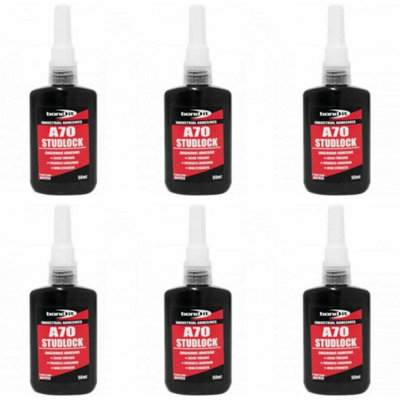 Bond It A70 Studlock Nut Lock Stud Thread Lock Sealer Adhesive Oil Tolerant 50ml (Pack of 6)