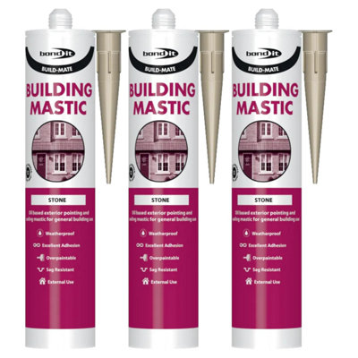 Bond It BUILD-MATE Building Mastic Silicone Sealant - 3x Stone, 310ml ...