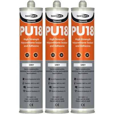 BOND IT HIGH STRENGTH POLYURETHANE ADHESIVE & SEALANT GREY 310ML X 3