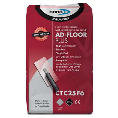 Bond It LEVELMASTER AD-FLOOR PLUS Self Level Leveling Compound 3-50mm Grey 20KG
