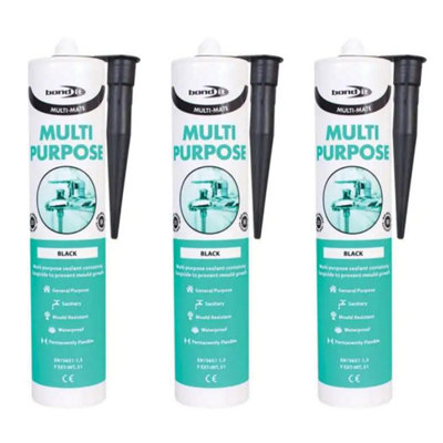 Bond It Multi-Mate GP Multi Purpose Silicone Sealant EU3 Black Pack of 3)