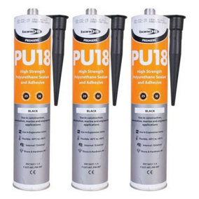Bond It PU18 Black Polyurethane Sealant Adhesive Strong Paintable (Pack of 3)