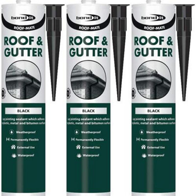 Bond It Roof-Mate, Roof and Gutter Sealant, Black, 310ml (Pack of 3)