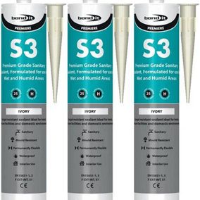 Bond it S3 Ivory High Performance Sanitary Grade Silicone Sealant, 310ml BDS3IV (Pack of 3)