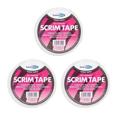 Bond-It Scrim Tape 48mm x 90m - Fiberglass mesh for strength - Pack of 3