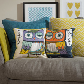 Bonjour Owl Animal Print 100% Cotton Filled Cushion