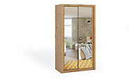 Bono Mirrored Sliding Door Wardrobe in Oak Artisan - Compact Design for Small Spaces - W1200mm x H2150mm x D620mm
