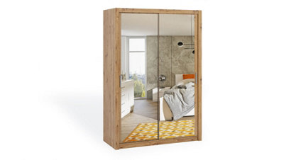 Bono Mirrored Sliding Door Wardrobe in Oak Artisan - Optimised Storage for Contemporary Spaces - W1500mm x H2150mm x D620mm