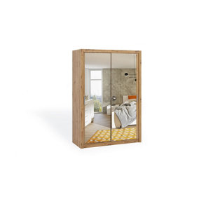 Bono Mirrored Sliding Door Wardrobe in Oak Artisan - Optimised Storage for Contemporary Spaces - W1500mm x H2150mm x D620mm