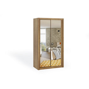Bono Mirrored Sliding Door Wardrobe in Oak Golden - Compact Design for Small Spaces - W1200mm x H2150mm x D620mm