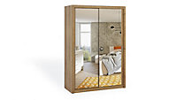 Bono Mirrored Sliding Door Wardrobe in Oak Golden - Optimised Storage for Contemporary Spaces - W1500mm x H2150mm x D620mm