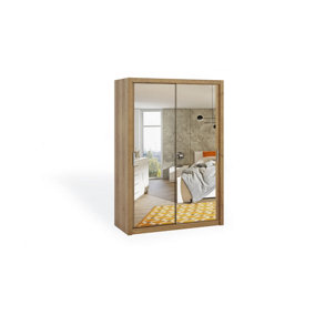 Bono Mirrored Sliding Door Wardrobe in Oak Golden - Optimised Storage for Contemporary Spaces - W1500mm x H2150mm x D620mm