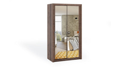 Bono Mirrored Sliding Door Wardrobe in Oak Monastery - Compact Design for Small Spaces - W1200mm x H2150mm x D620mm