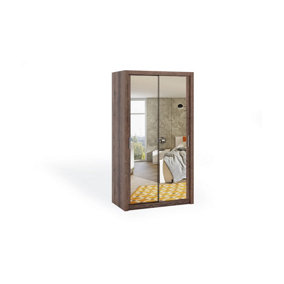 Bono Mirrored Sliding Door Wardrobe in Oak Monastery - Compact Design for Small Spaces - W1200mm x H2150mm x D620mm