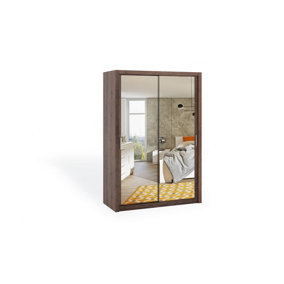 Bono Mirrored Sliding Door Wardrobe in Oak Monastery - Optimised Storage for Contemporary Spaces - W1500mm x H2150mm x D620mm