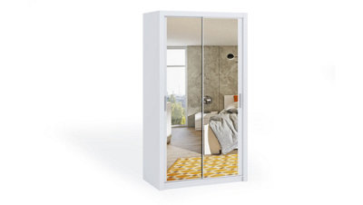 Bono Mirrored Sliding Door Wardrobe in White Matt - Compact Design for Small Spaces - W1200mm x H2150mm x D620mm