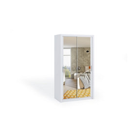 Bono Mirrored Sliding Door Wardrobe in White Matt - Compact Design for Small Spaces - W1200mm x H2150mm x D620mm