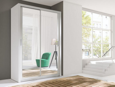 Bono Mirrored Sliding Door Wardrobe in White Matt - Compact Design for Small Spaces - W1200mm x H2150mm x D620mm
