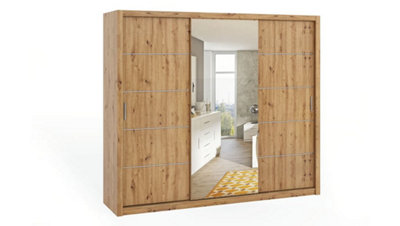Bono Sliding Door Wardrobe with Centre Mirror - Spacious Bedroom Storage in Oak Artisan - W2500mm x H2150mm x D620mm