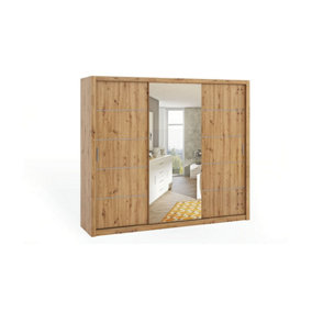 Bono Sliding Door Wardrobe with Centre Mirror - Spacious Bedroom Storage in Oak Artisan - W2500mm x H2150mm x D620mm