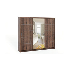 Bono Sliding Door Wardrobe with Centre Mirror - Spacious Bedroom Storage in Oak Monastery - W2500mm x H2150mm x D620mm
