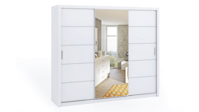 Bono Sliding Door Wardrobe with Centre Mirror - Spacious Bedroom Storage in White Matt - W2500mm x H2150mm x D620mm